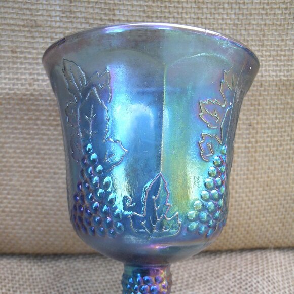 Vintage Indiana Glass Blue Carnival Grapes Goblet - Picture 6 of 16